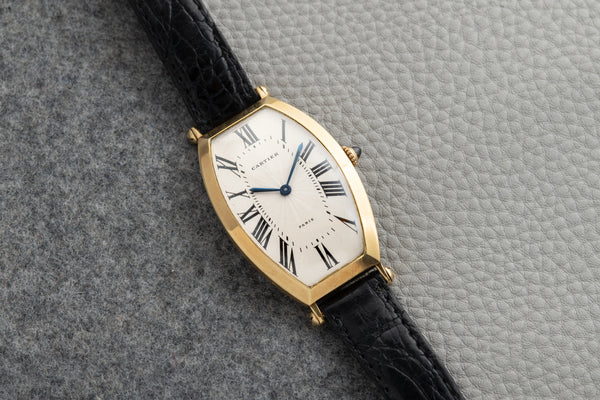 CRWHTN0006 - Tonneau watch - Extra-large model, hand-wound mechanical  movement, platinum, leather - Cartier