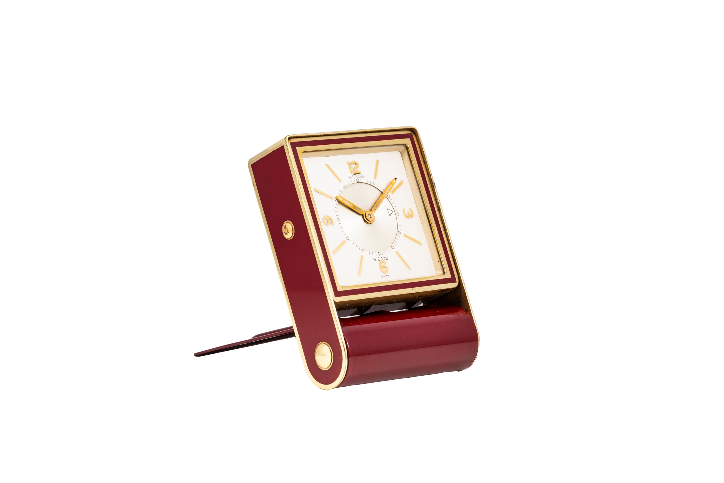 Jaeger LeCoultre 8 Day Travel Alarm Clock Red Enamel Analog