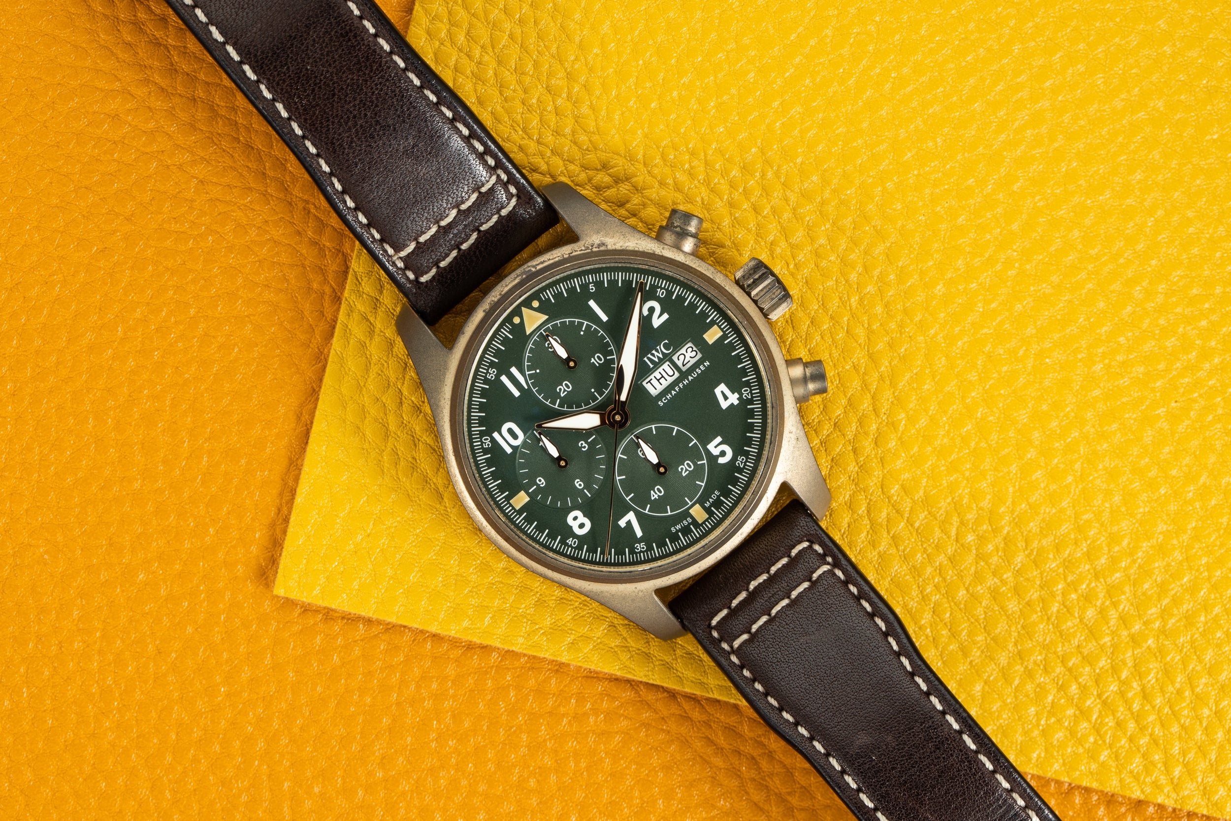 IWC Schaffhausen Pilot'S Watch Automatic Spitfire Bronze / Calfskin Brown /  Green IW326802 - OC Tanner Jewelers