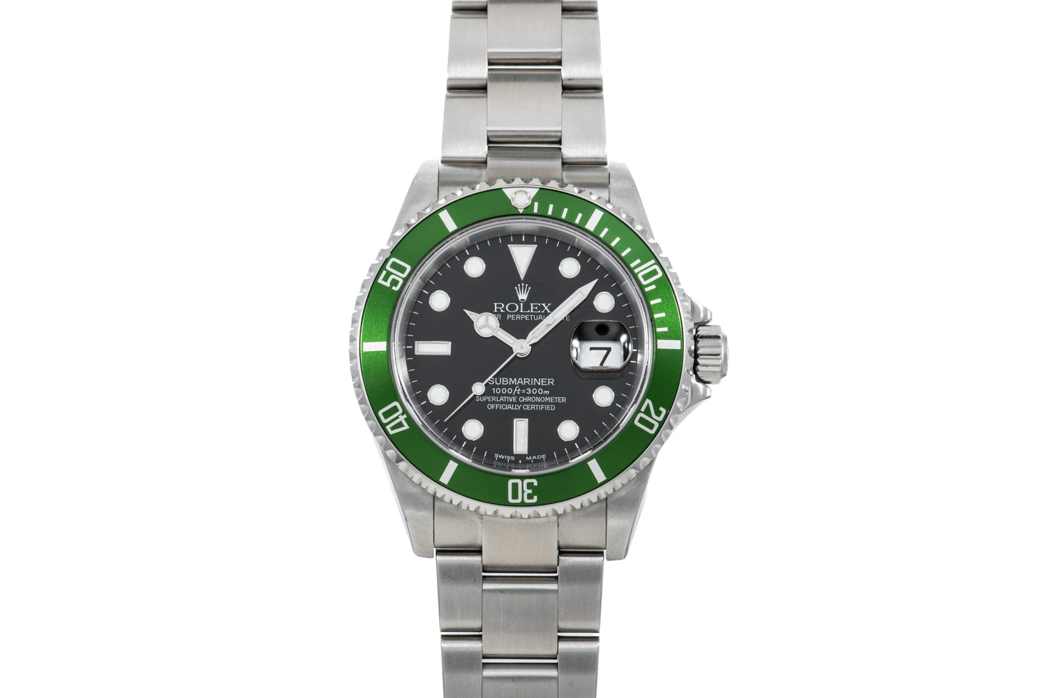 2004 Rolex Submariner 16610LV Kermit Flat Four Green Bezel 50th Anniversary Wristwatch with Box and Papers