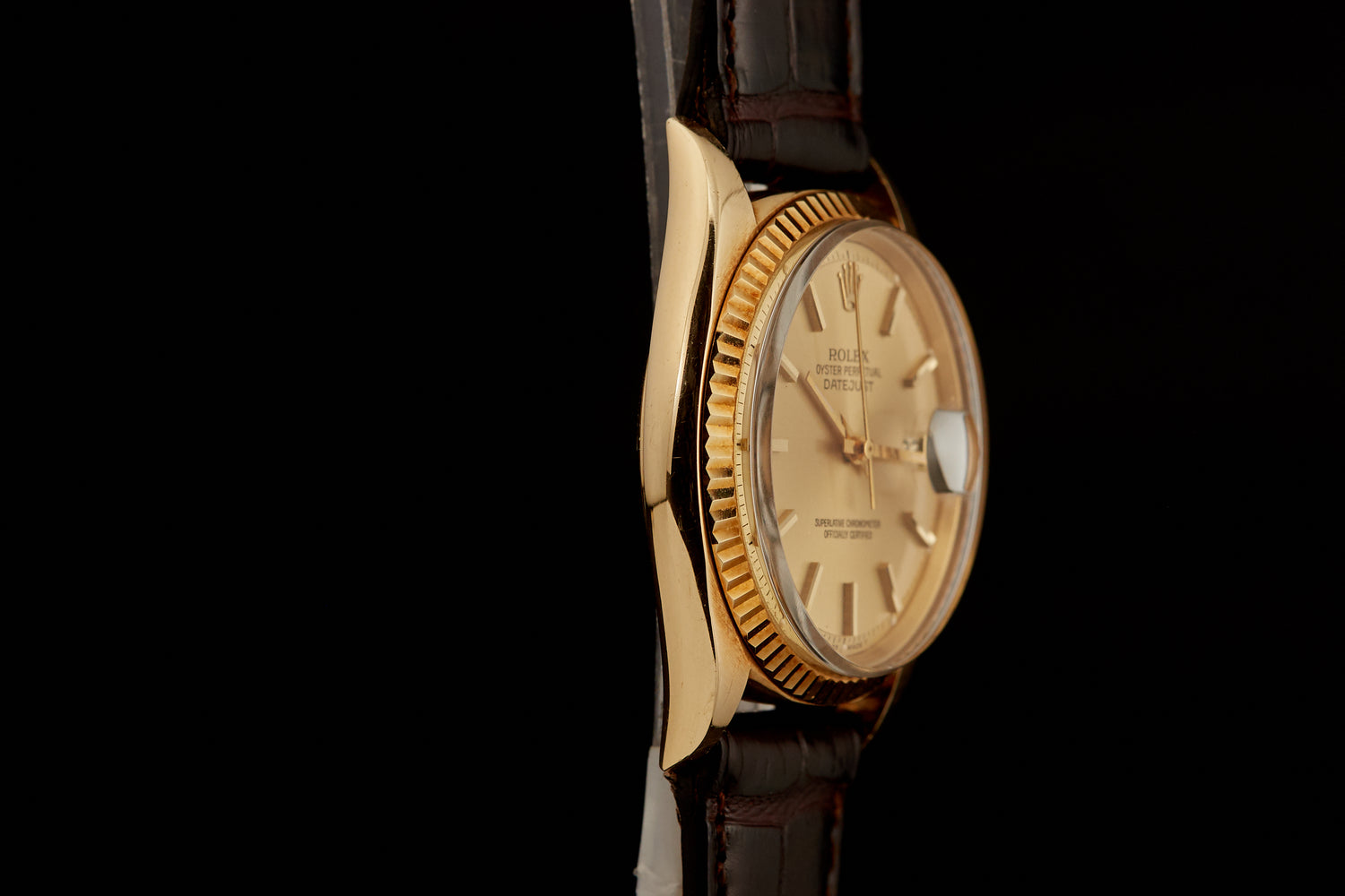 Rolex #1601 Datejust, Stainless Steel and 18K Gold, on Leather Strap