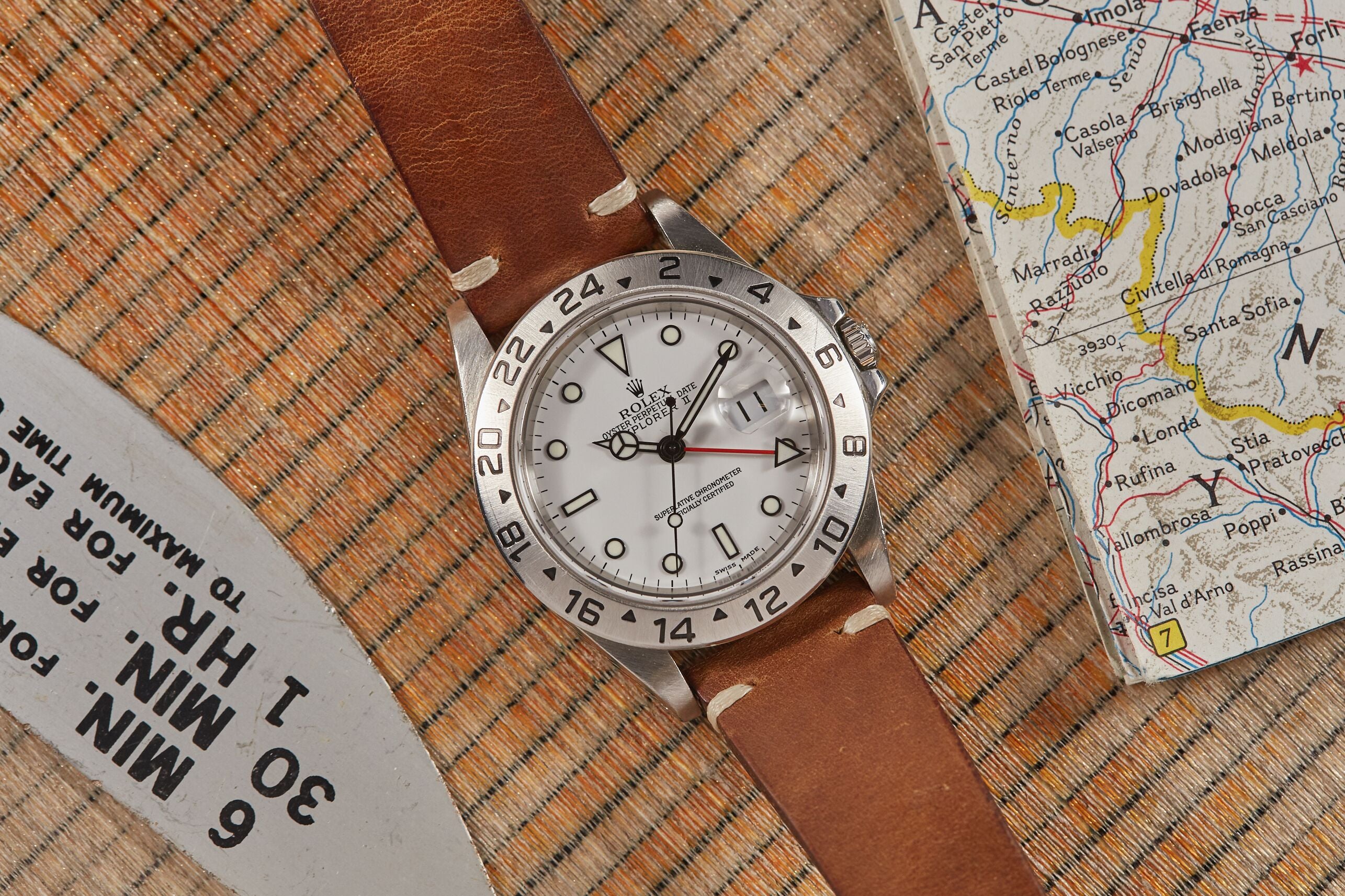 Rolex explorer 2 hot sale leather strap